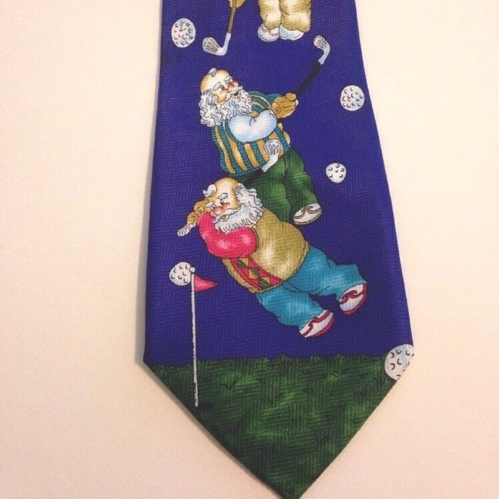 Novelty Christmas Tie‎ Golfing Santa Humorous Argyle Ugly Sweater